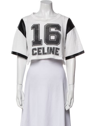 Celine Graphic Print Scoop Neck Crop Top