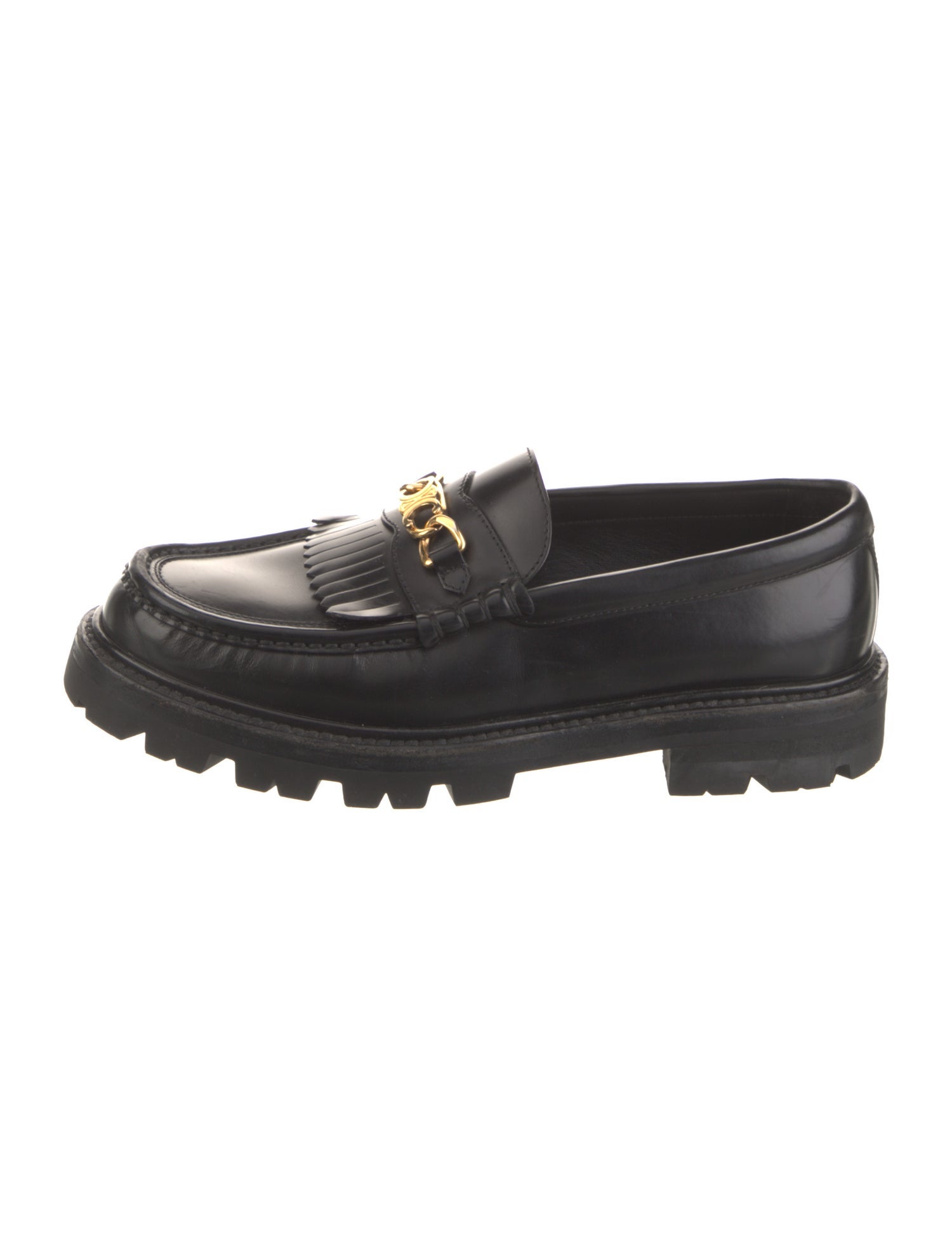 Celine Leather Fringe Trim Accent Loafers
