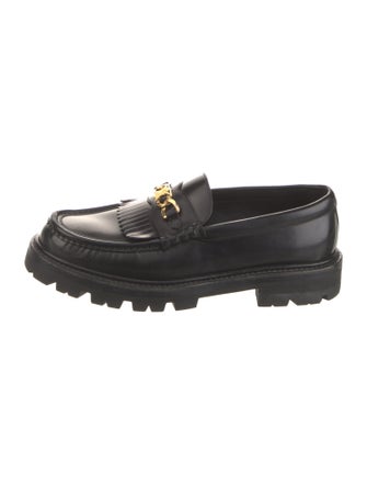 Celine Leather Fringe Trim Accent Loafers