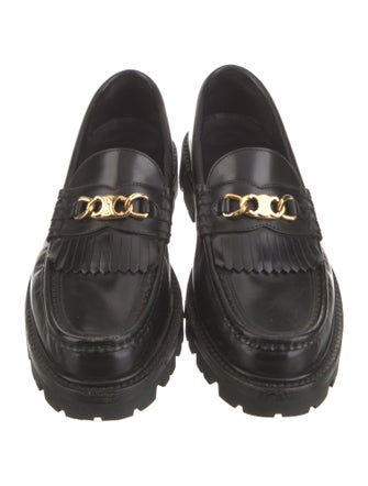 Celine Leather Fringe Trim Accent Loafers