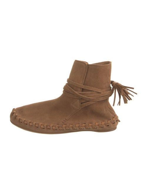 Celine Suede Whipstitch Trim Lace-Up Boots