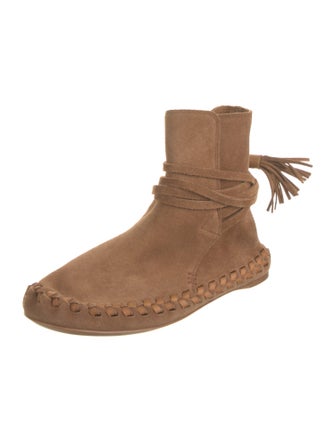 Celine Suede Whipstitch Trim Lace-Up Boots