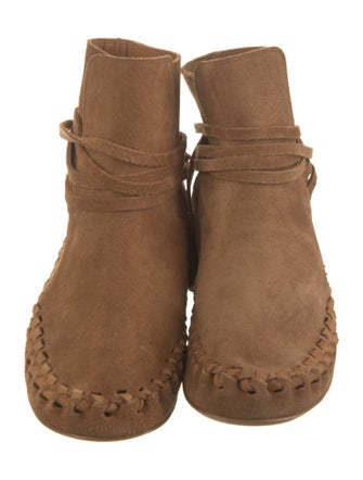 Celine Suede Whipstitch Trim Lace-Up Boots