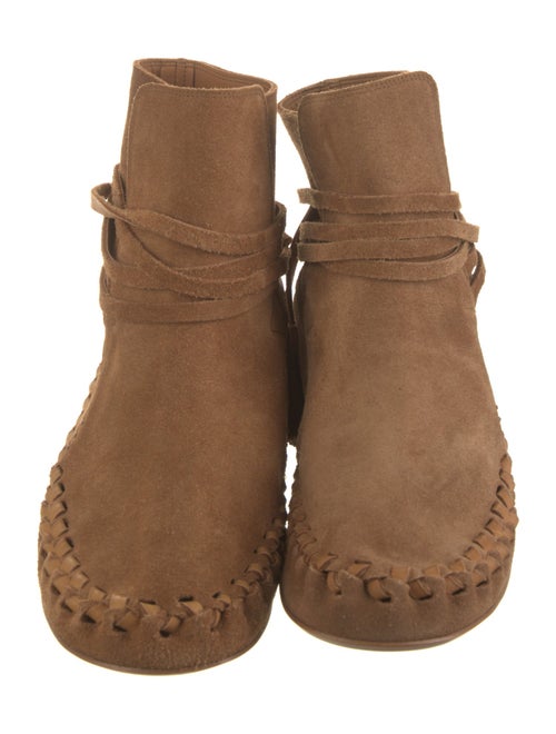 Celine Suede Whipstitch Trim Lace-Up Boots