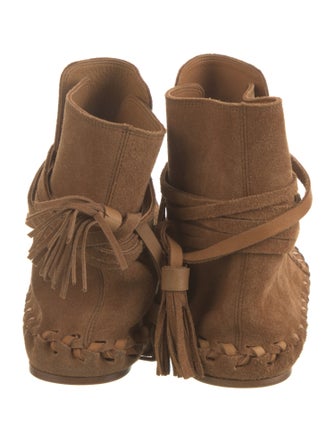 Celine Suede Whipstitch Trim Lace-Up Boots