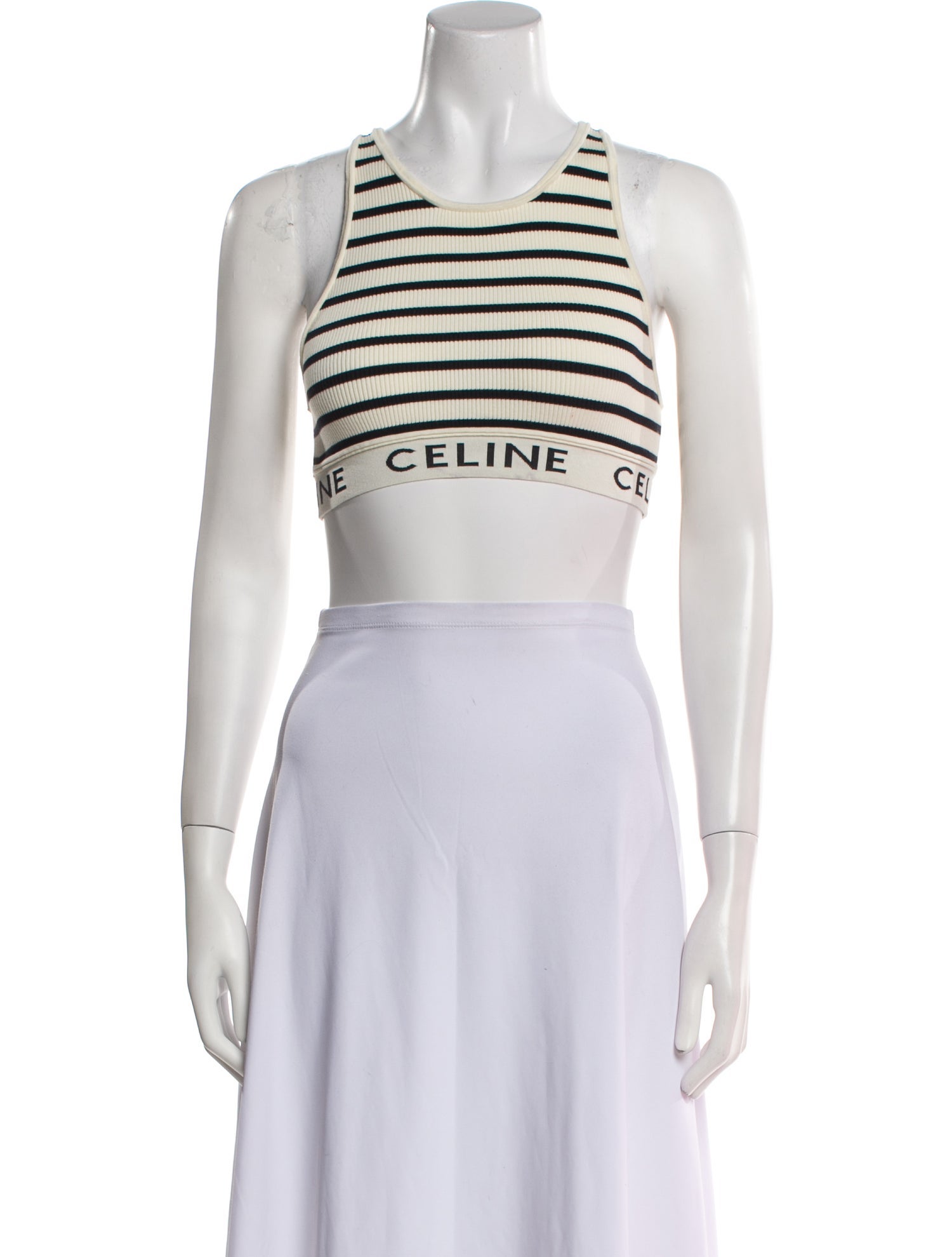 Celine Logo Striped Sports Bra Striped Crop Top