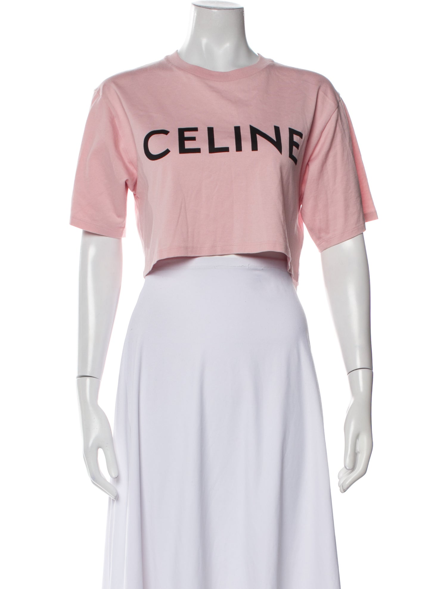 Celine Graphic Print Crew Neck Crop Top