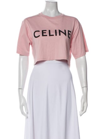 Celine Graphic Print Crew Neck Crop Top