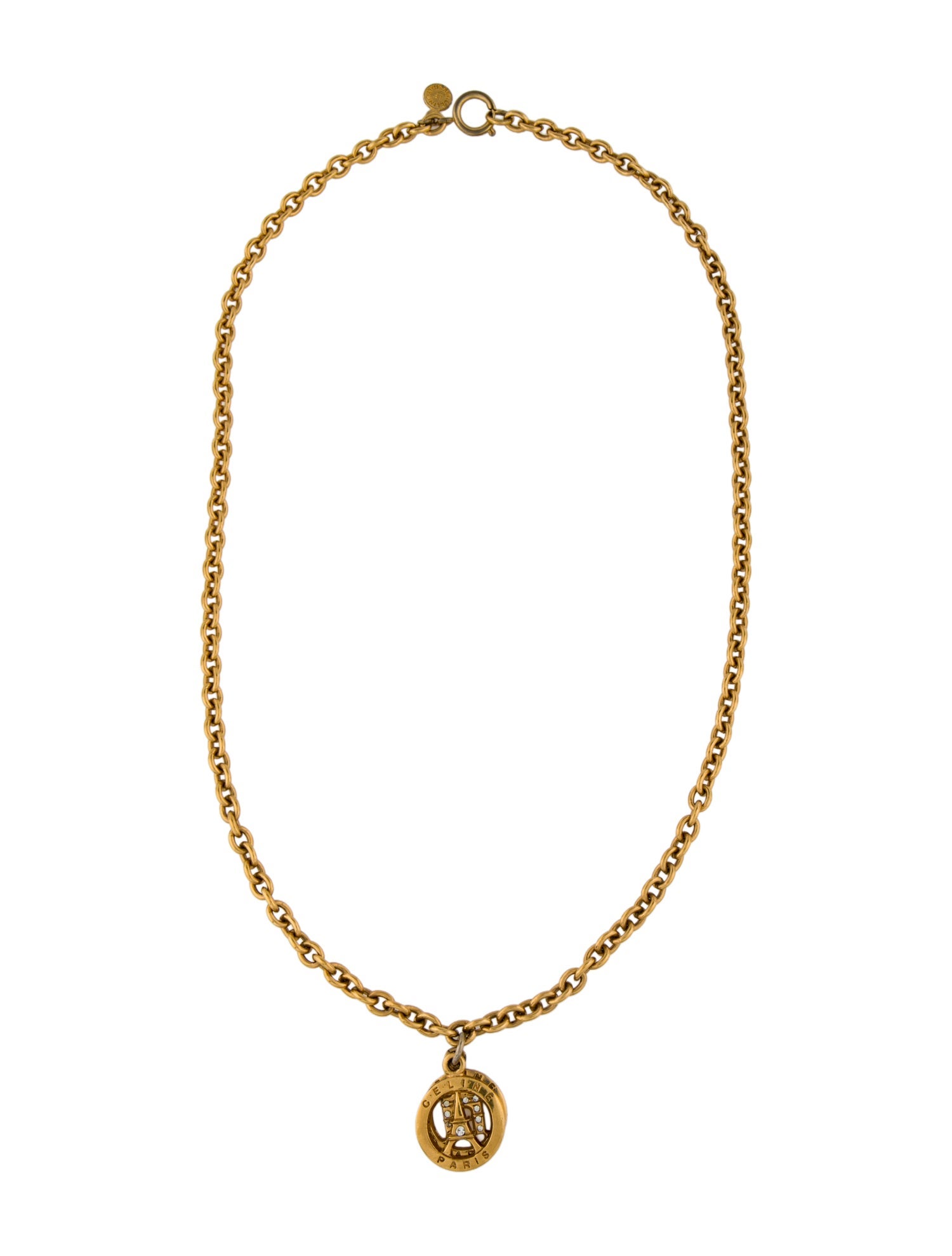 Celine Vintage Crystal Paris Pendant Necklace