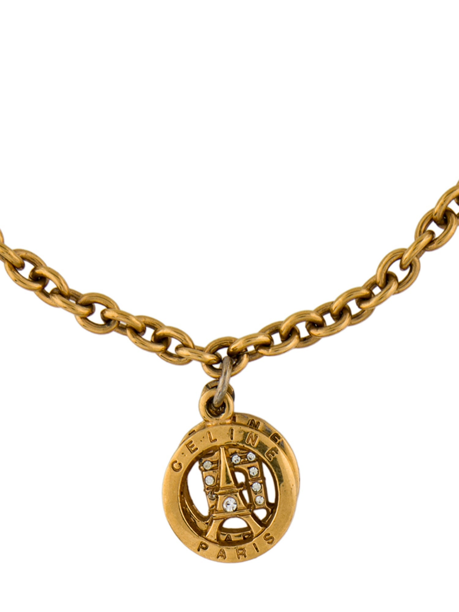 Celine Vintage Crystal Paris Pendant Necklace