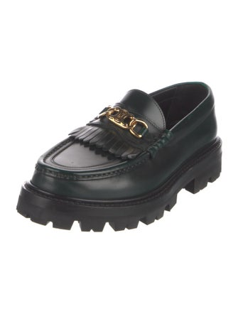 Celine Leather Fringe Trim Accent Loafers