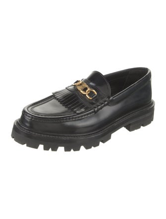 Celine Leather Chain-Link Accents Loafers