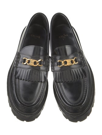Celine Leather Chain-Link Accents Loafers