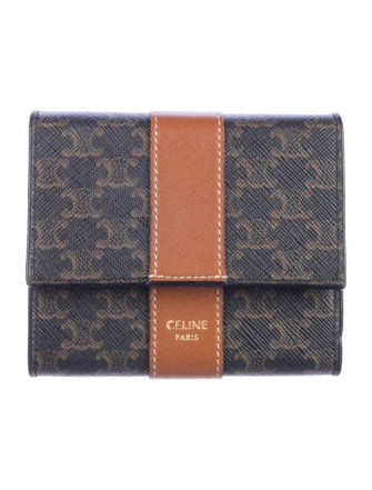 Celine SMALL TRIFOLD TRIOMPHE CANVAS Leather Compact Wallet