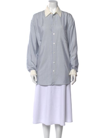 Celine Silk Striped Button-Up Top