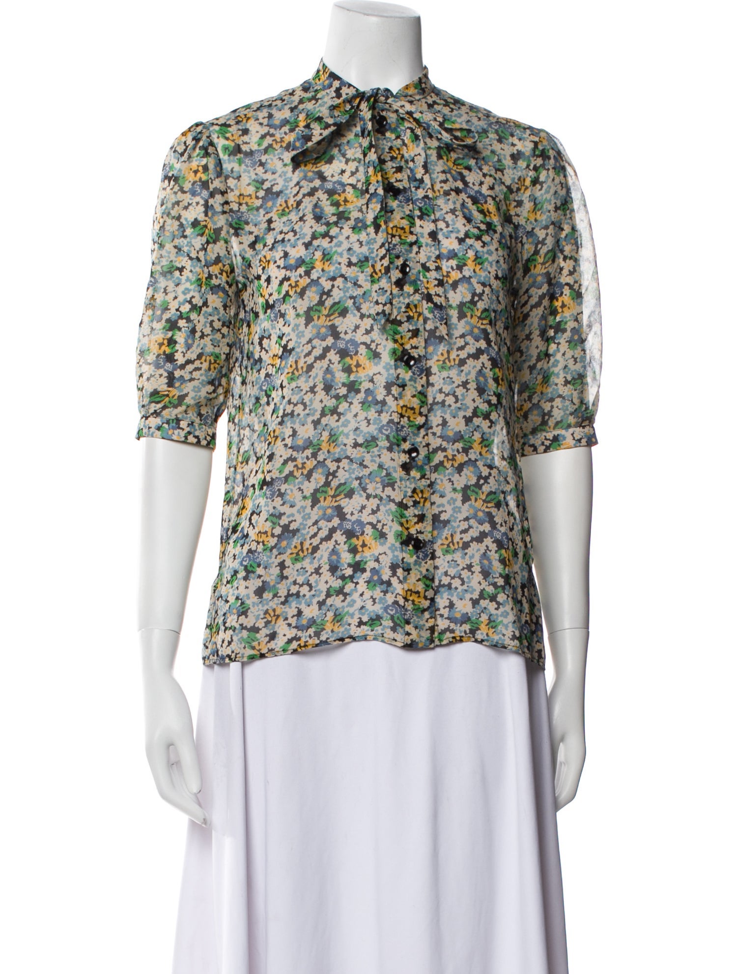 Celine Silk Floral Print Button-Up Top