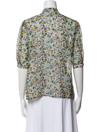 Celine Silk Floral Print Button-Up Top