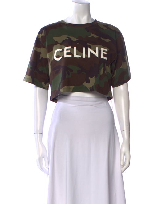 Celine Camo Logo Graphic Print Crop Top