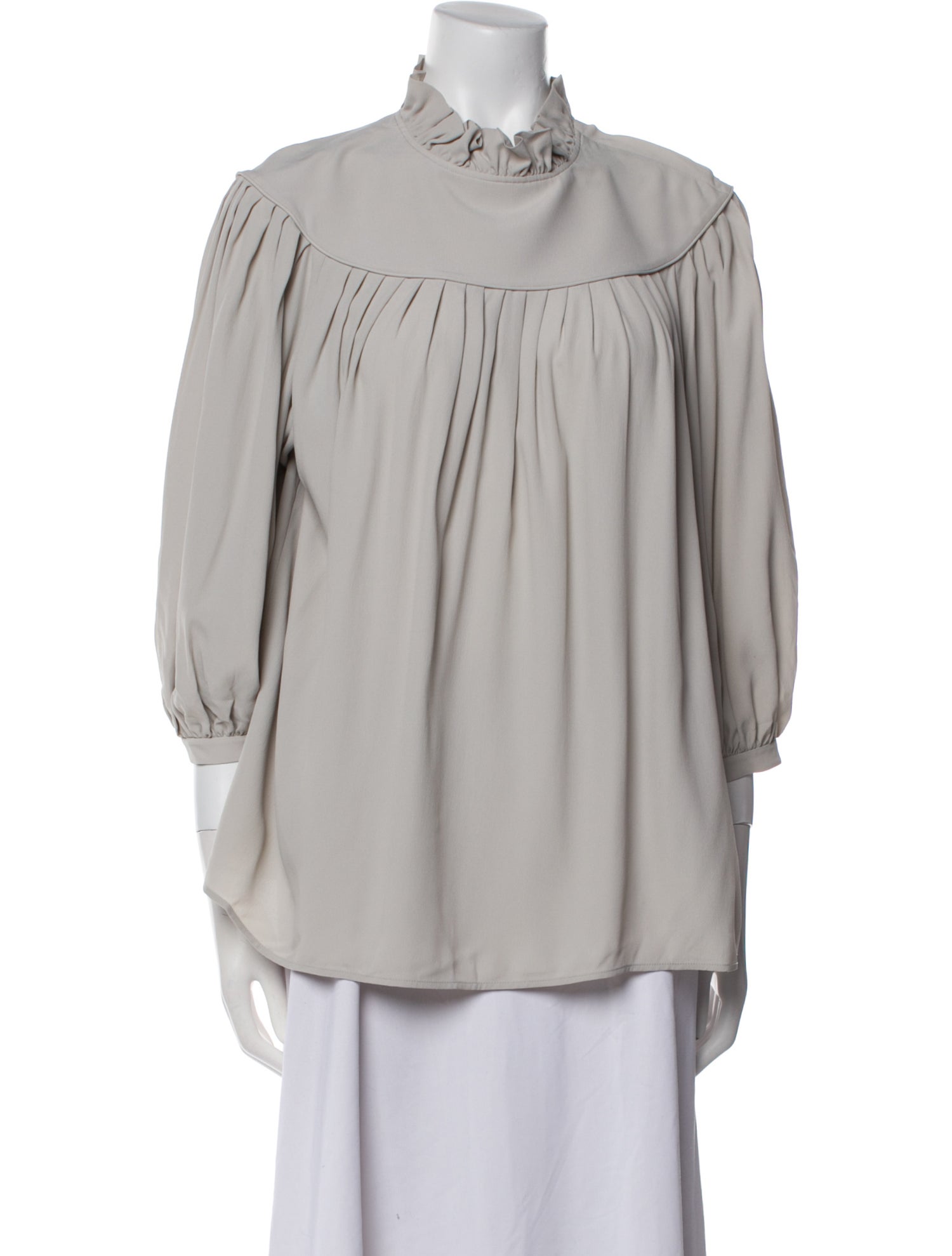 Celine Fluid Long Sleeve Mock Neck Blouse