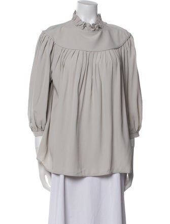 Celine Fluid Long Sleeve Mock Neck Blouse