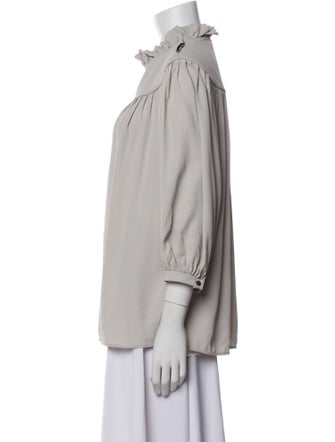 Celine Fluid Long Sleeve Mock Neck Blouse