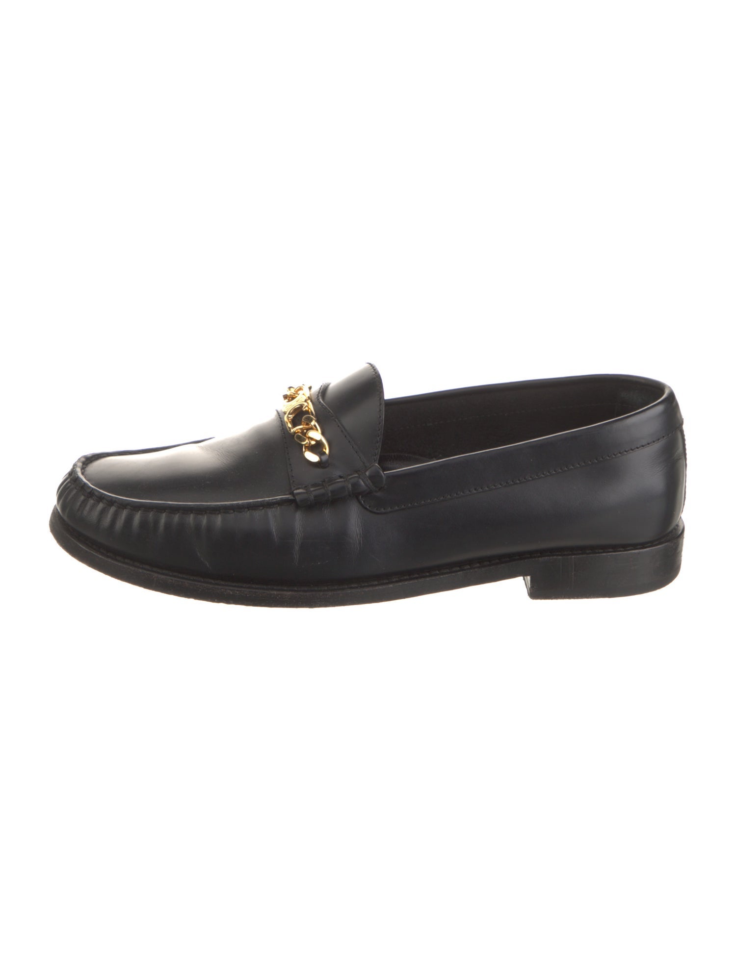 Celine Leather Chain-Link Accents Loafers