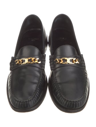 Celine Leather Chain-Link Accents Loafers
