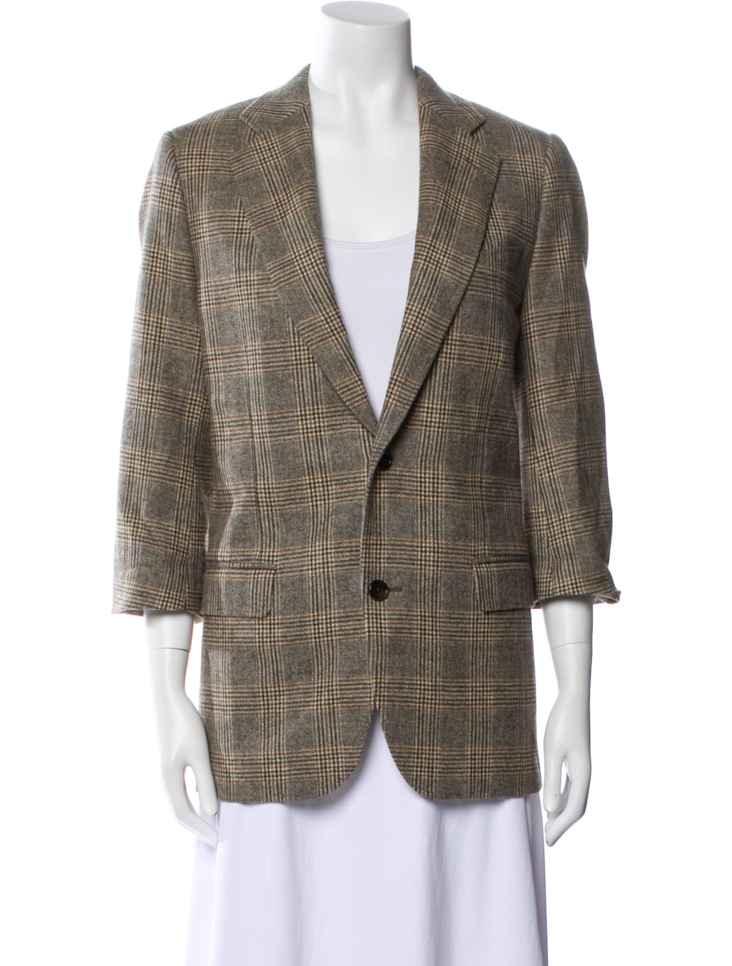 Celine Wool Plaid Print Blazer