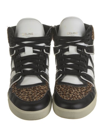 Celine Leather Animal Print Wedge Sneakers