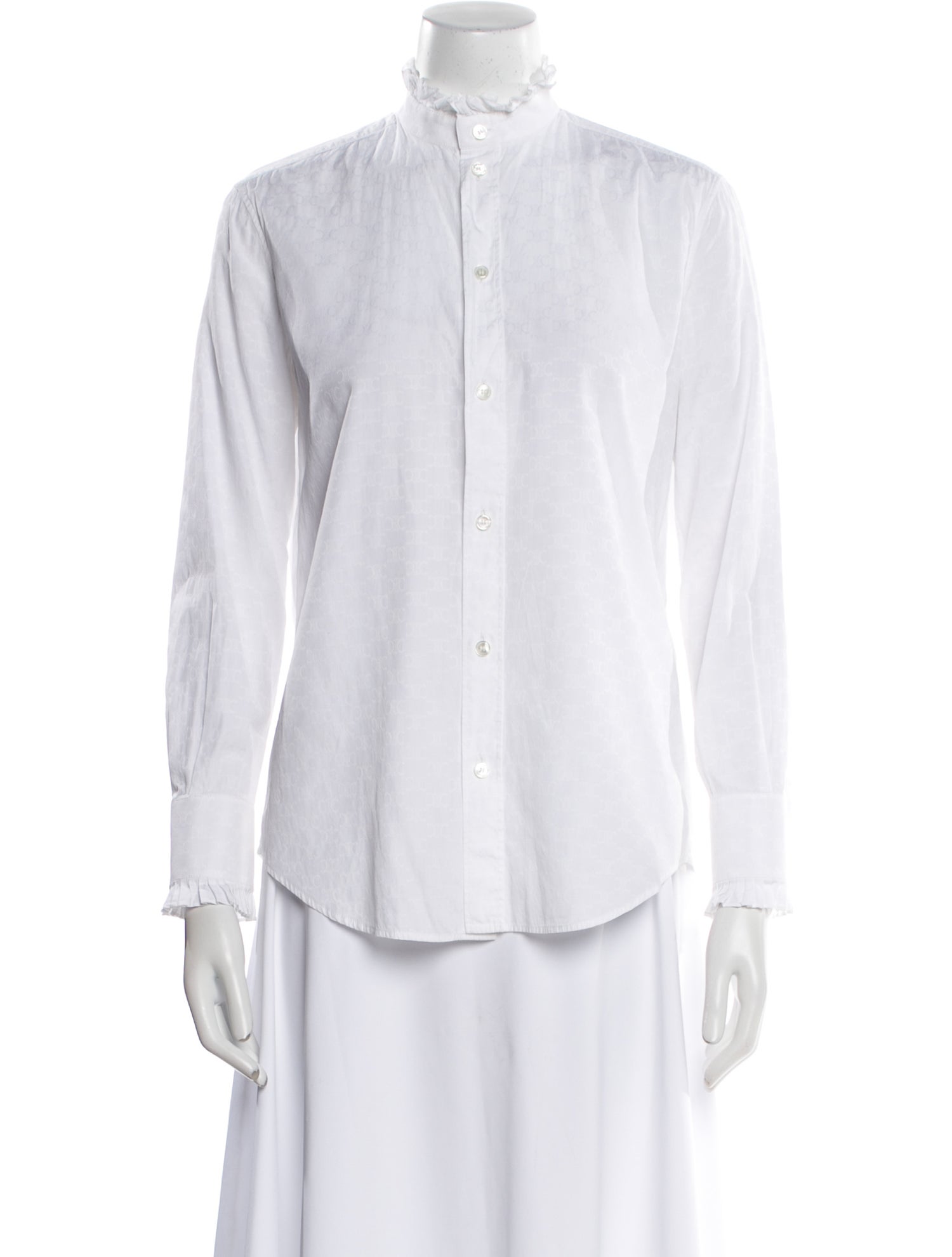 Celine Mock Neck Long Sleeve Button-Up Top