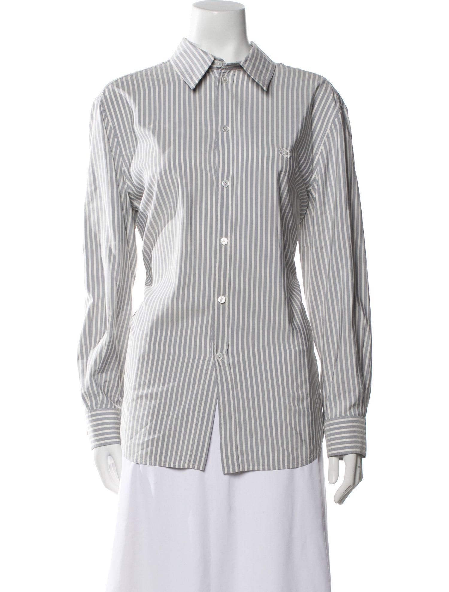 Celine Silk Striped Button-Up Top