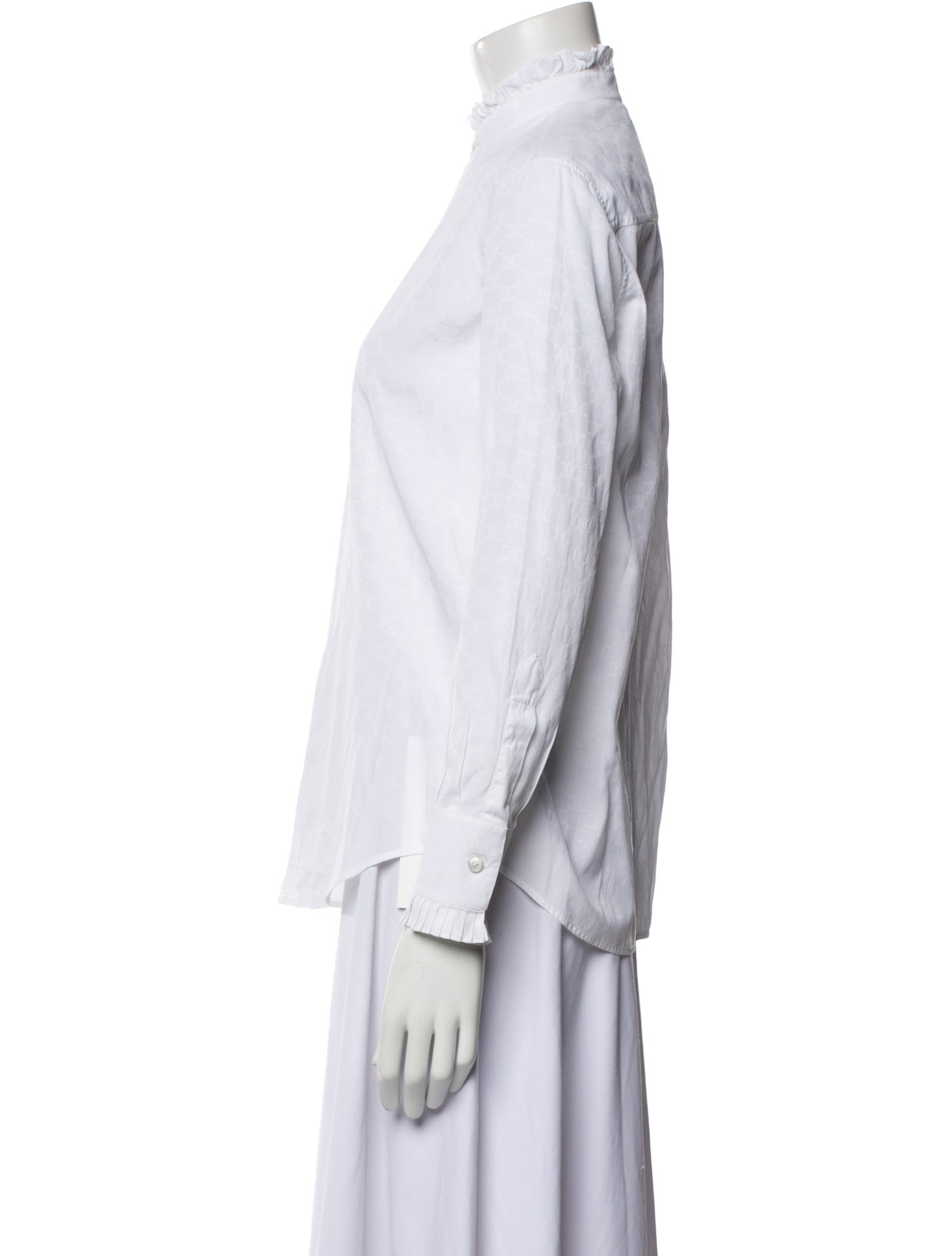 Celine Mock Neck Long Sleeve Button-Up Top