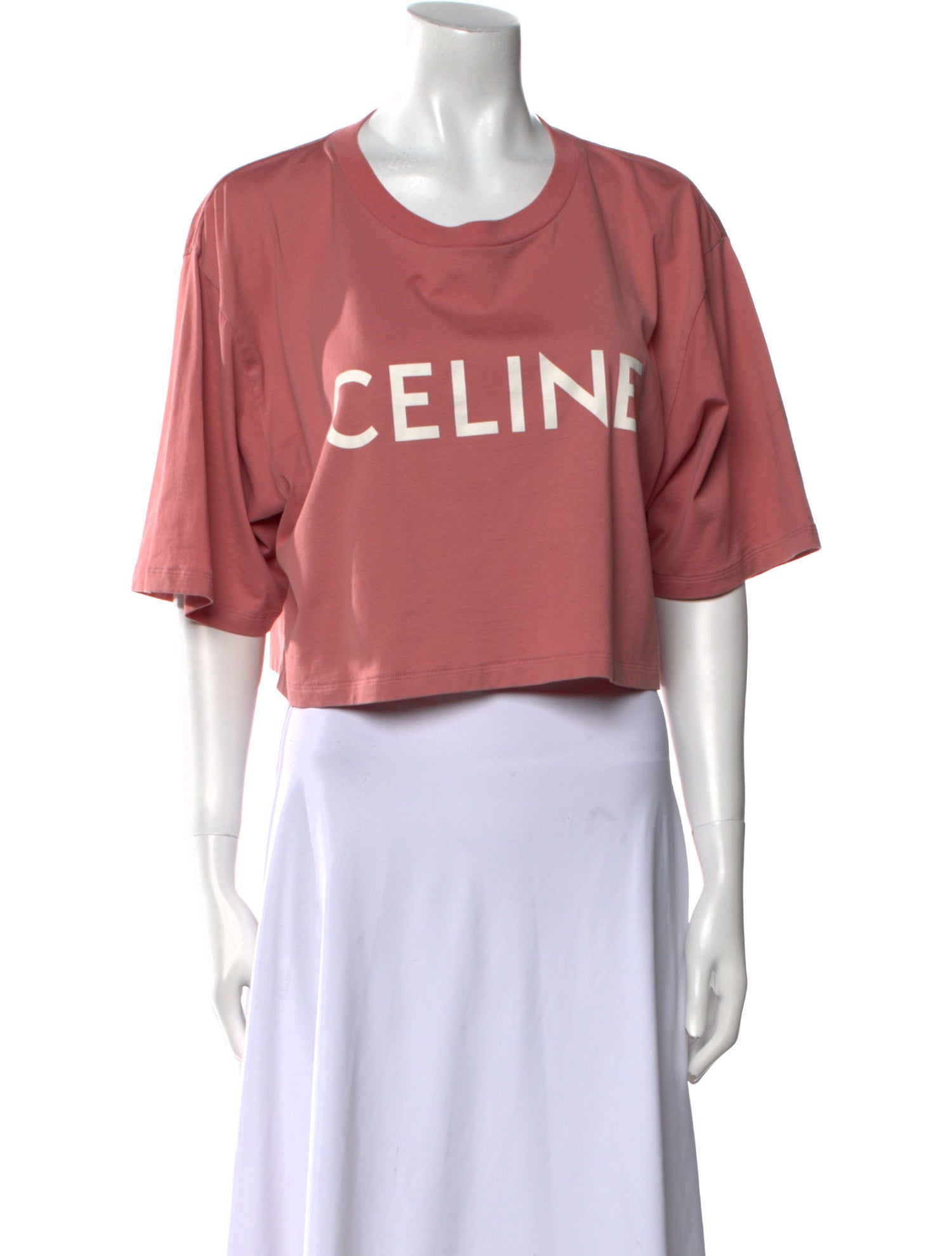 Celine Graphic Print Crew Neck Crop Top