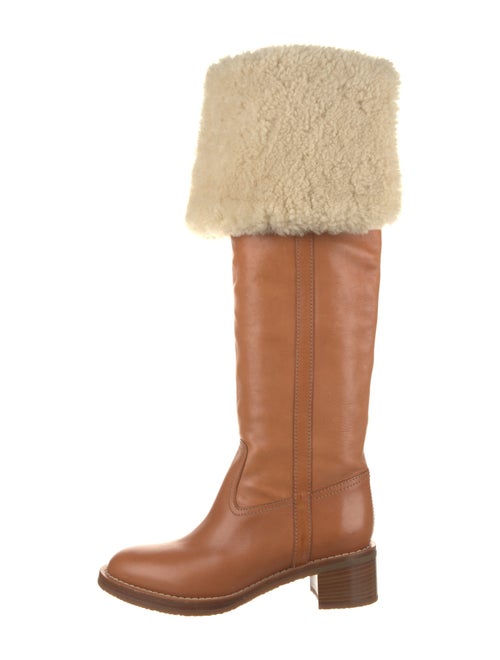 Celine Leather Fur Trim Riding Boots