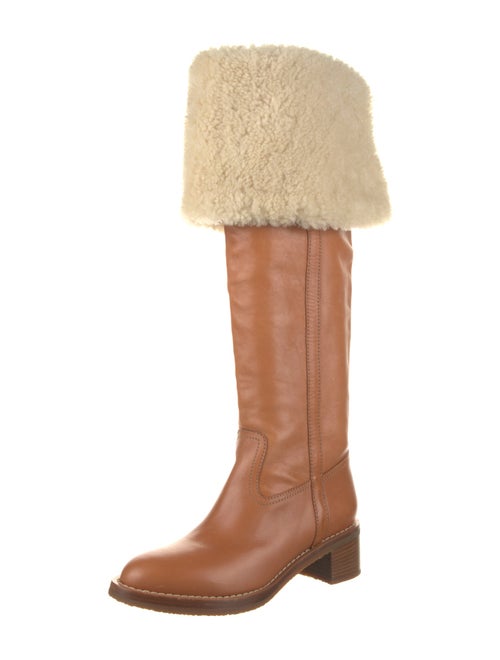 Celine Leather Fur Trim Riding Boots