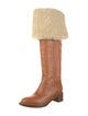 Celine Leather Fur Trim Riding Boots