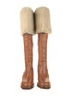 Celine Leather Fur Trim Riding Boots