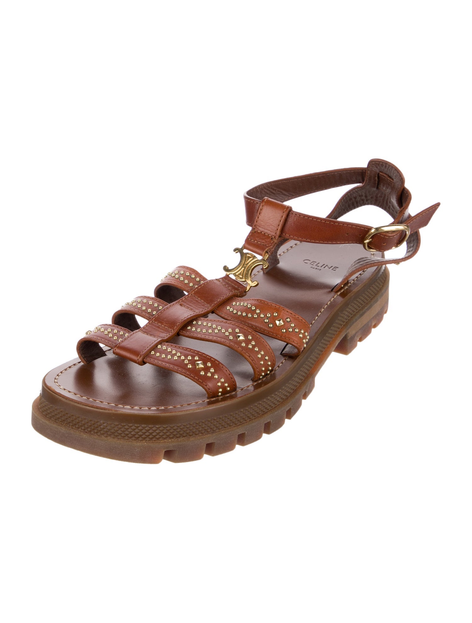 Celine Leather Studded Accents Gladiator Sandals
