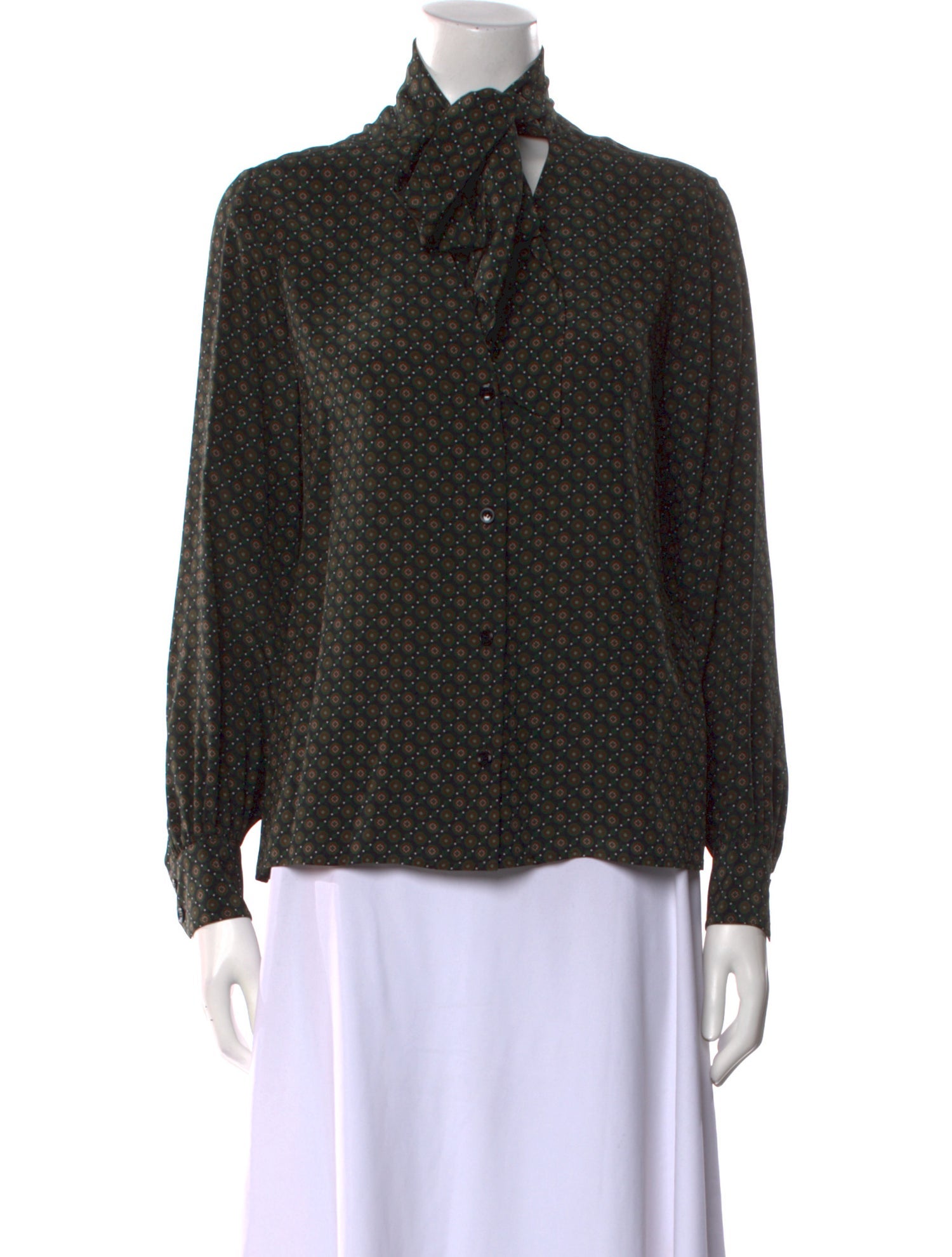 Celine Silk Polka Dot Print Button-Up Top