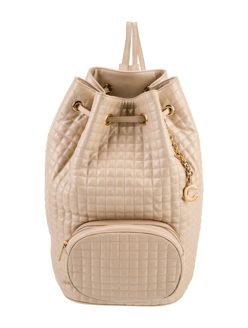 Celine Leather Quilted C Charm Bucket Backpack