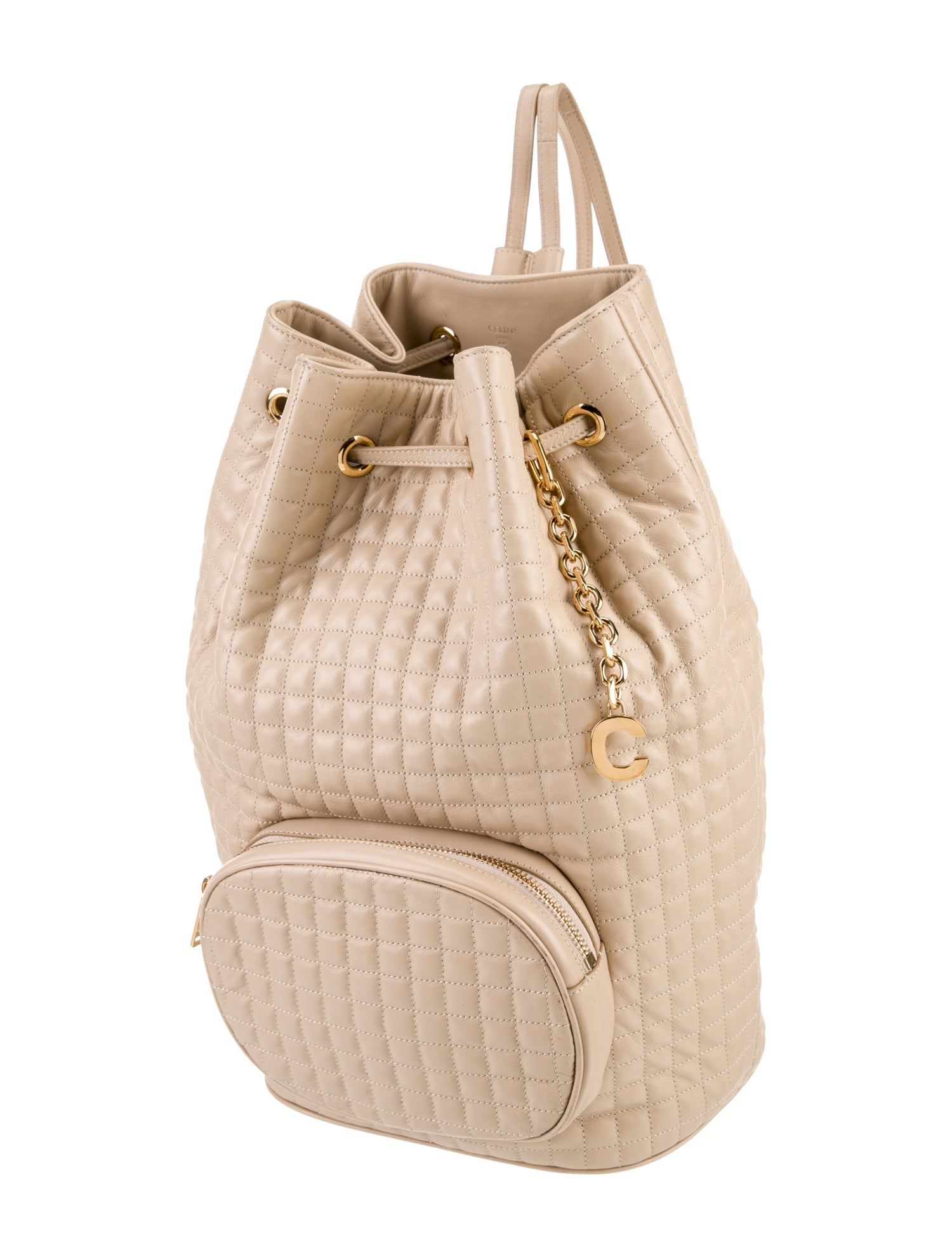 Celine Leather Quilted C Charm Bucket Backpack