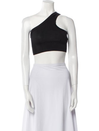 Celine Triomphe One Shoulder Jersey Sleeveless Silk Crop Top