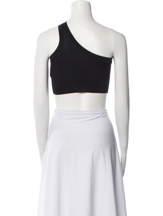 Celine Triomphe One Shoulder Jersey Sleeveless Silk Crop Top