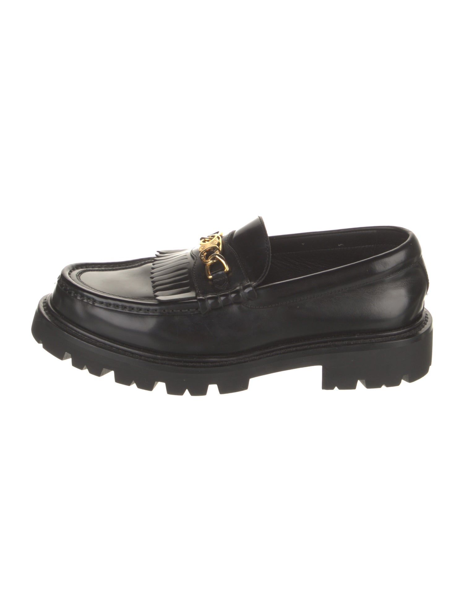 Celine Leather Fringe Trim Accent Loafers
