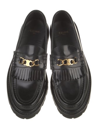Celine Leather Fringe Trim Accent Loafers