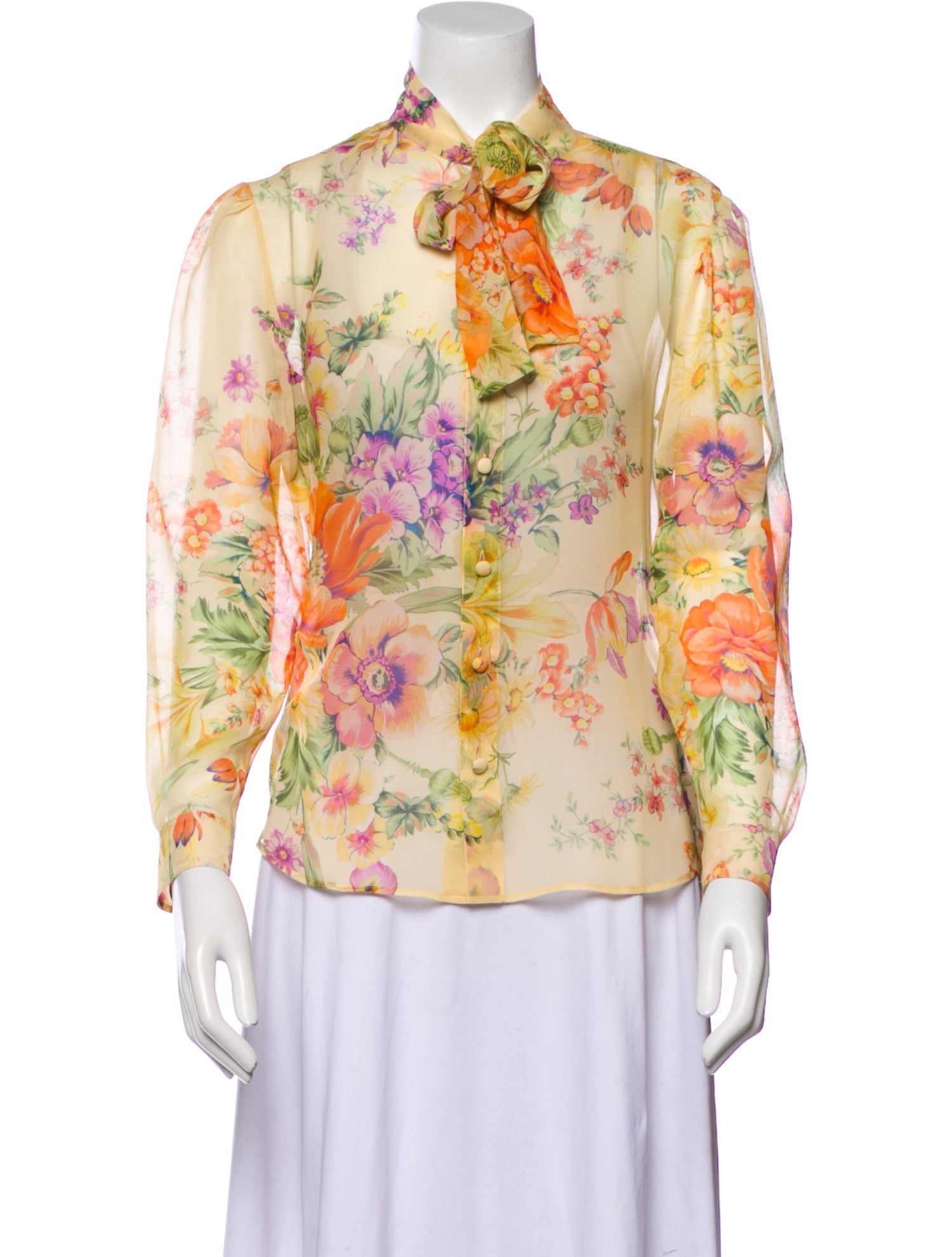 Celine Silk Floral Print Button-Up Top w/ Tags