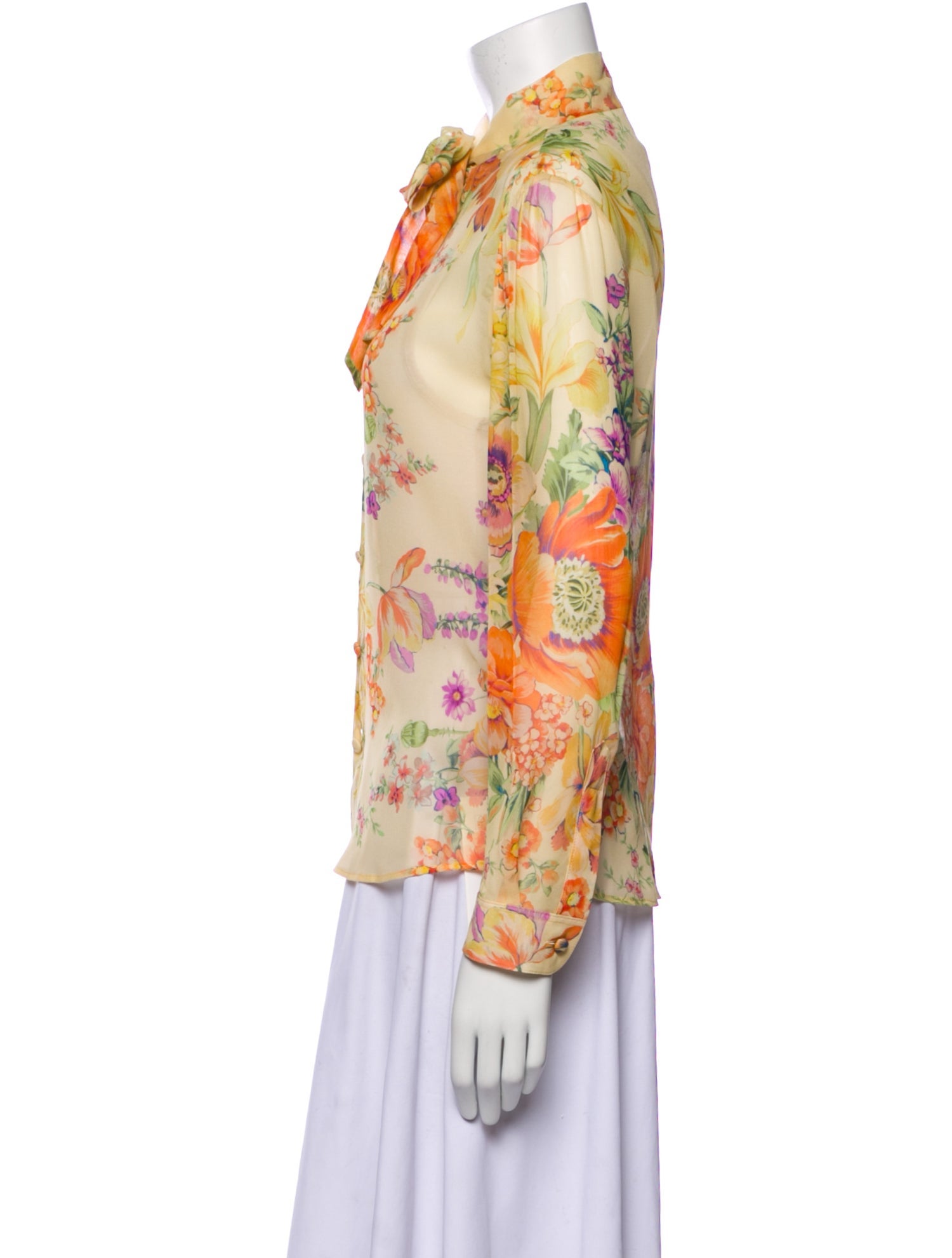 Celine Silk Floral Print Button-Up Top w/ Tags