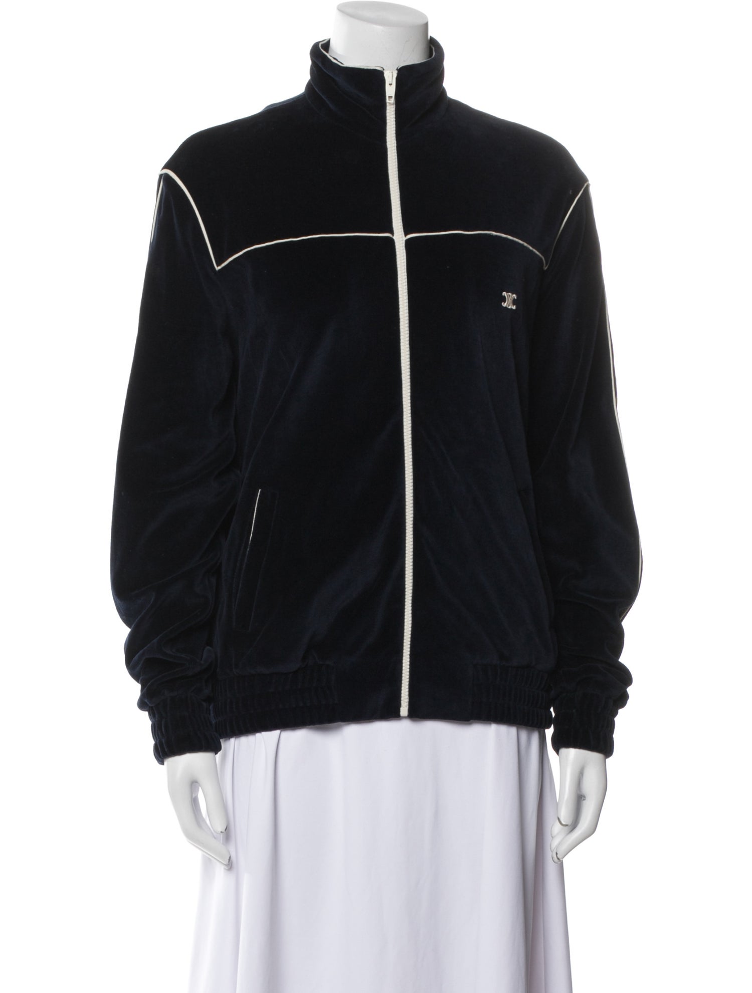 Celine 2021 Triomphe Velvet Track Bomber Jacket