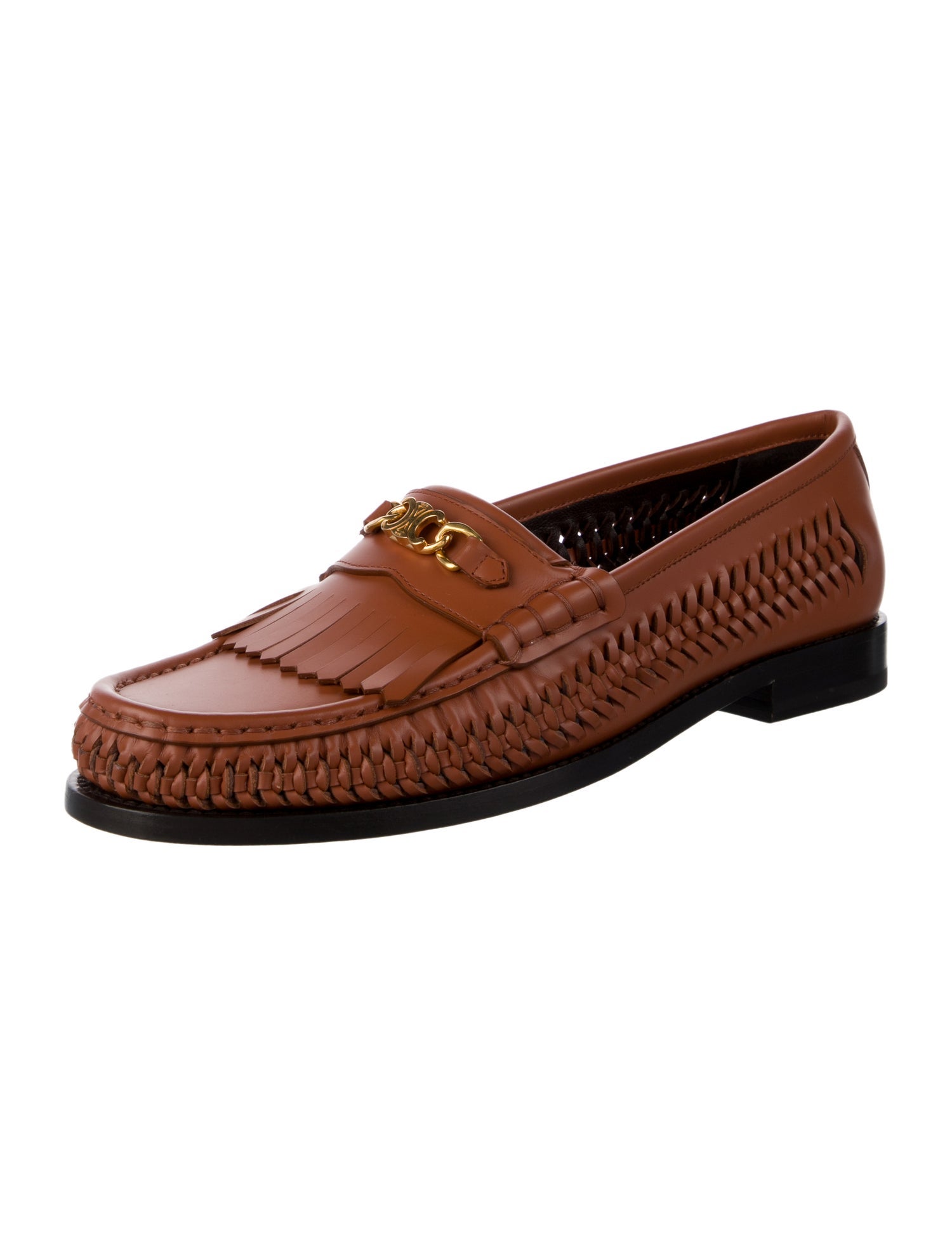 Celine Leather Braided Accents Loafers