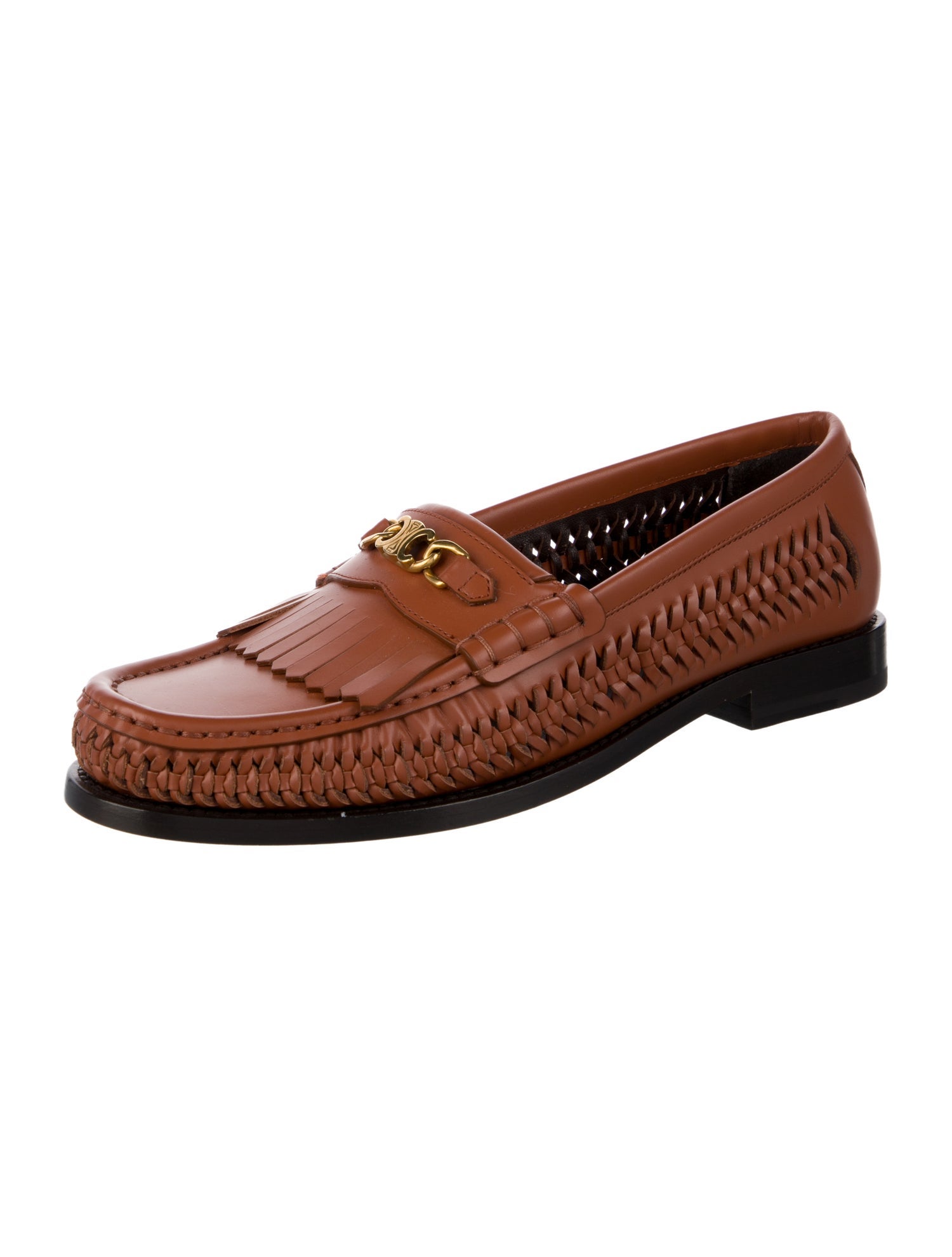 Celine Leather Braided Accents Loafers